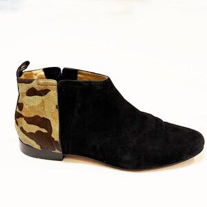 Cole Haan Embury Booties Black Suede and Camouflage Camo Calf Hair, Sz 10.5